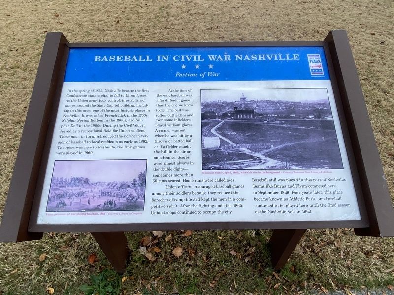 Baseball in Civil War Nashville Marker image. Click for full size.