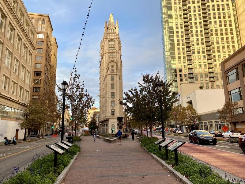 Uptown Saturday Night Marker - wide view, looking north (with Cathedral Building in background) image. Click for full size.