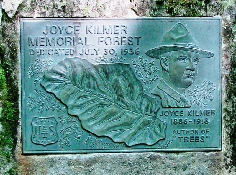 Joyce Kilmer Memorial Forest Dedication Plaque image. Click for full size.