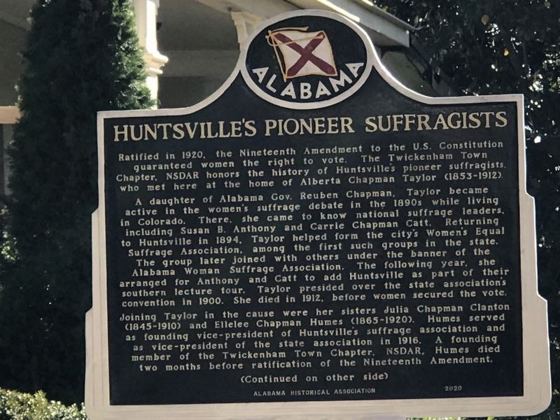 Huntsville's Pioneer Suffragists Marker image. Click for full size.