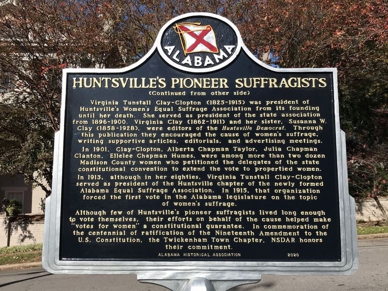 Huntsville's Pioneer Suffragists Marker image. Click for full size.