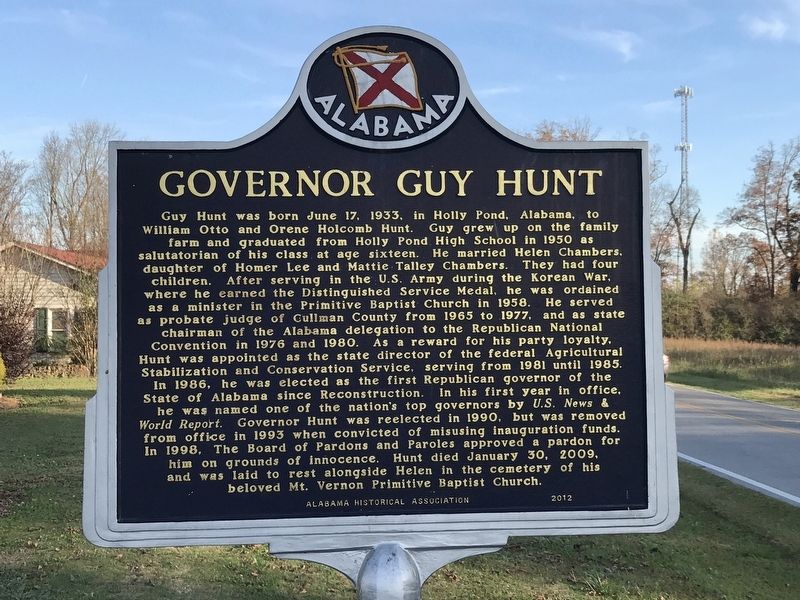 Governor Guy Hunt Marker image. Click for full size.