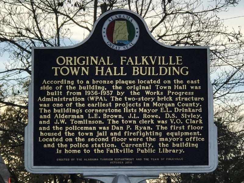 Original Falkville Town Hall Building Marker image. Click for full size.