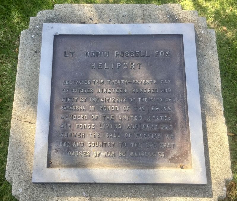 Lt. Orrin Russell Fox Heliport Marker. Click for full size. Lt. Orrin Russell Fox Heliport Marker image. Click for full size.
