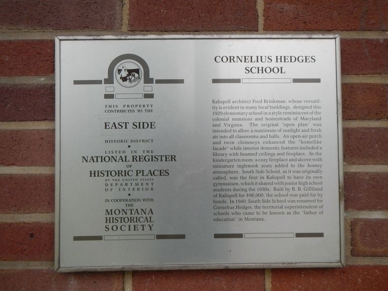 Cornelius Hedges School Marker image. Click for full size.