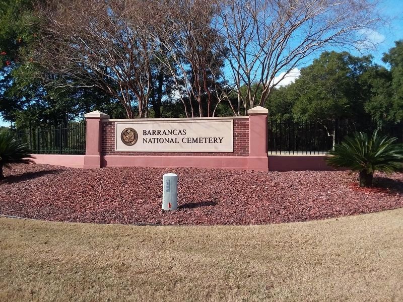 Barrancas National Cemetery sign image. Click for full size.