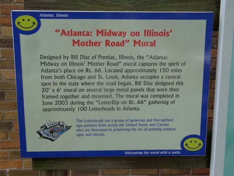 "Atlanta: Midway on Illinois' Mother Road" Mural Marker image. Click for full size.