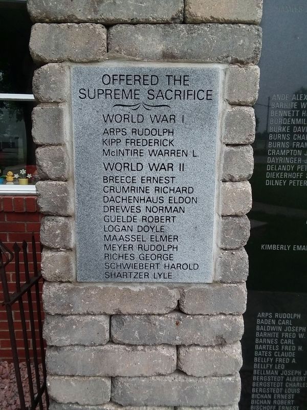 Additional WWI and WWII names on the A Tribute To Our Military Marker image. Click for full size.