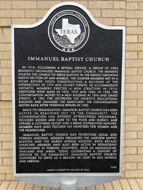Immanuel Baptist Church Marker image. Click for full size.