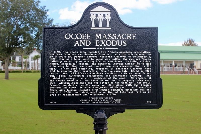Ocoee Massacre and Exodus Side of Marker image. Click for full size.