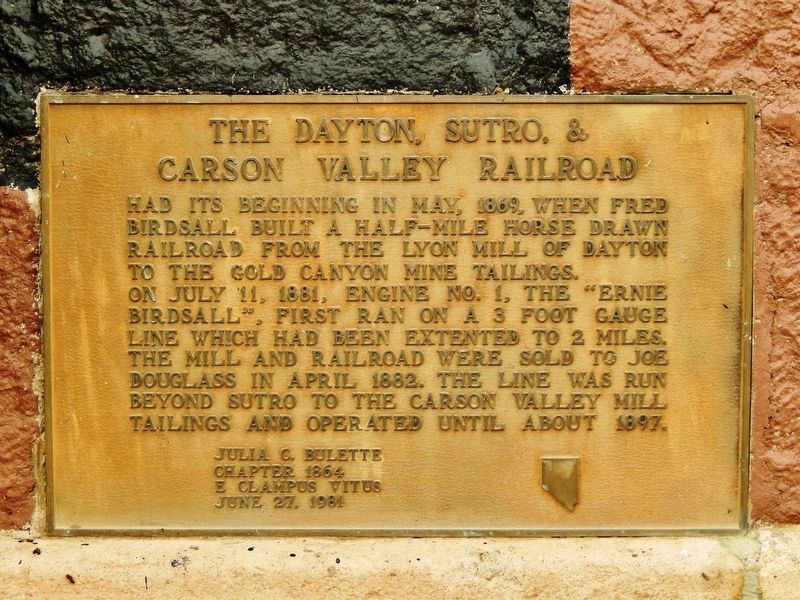 The Dayton, Sutro & Carson Valley Railroad Marker. Click for full size. The Dayton, Sutro & Carson Valley Railroad Marker image. Click for full size.