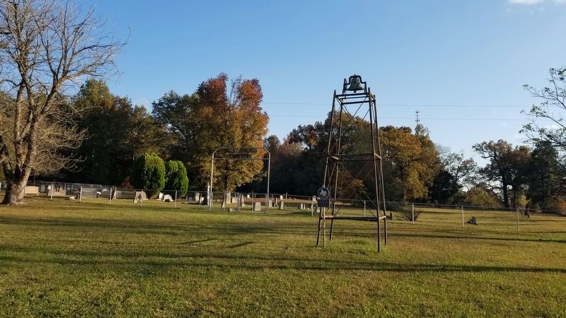 Dalby Springs Methodist Church Marker, Church Bell and the Cemetery. Click for full size. Dalby Springs Methodist Church Marker, Church Bell and the Cemetery image. Click for full size.