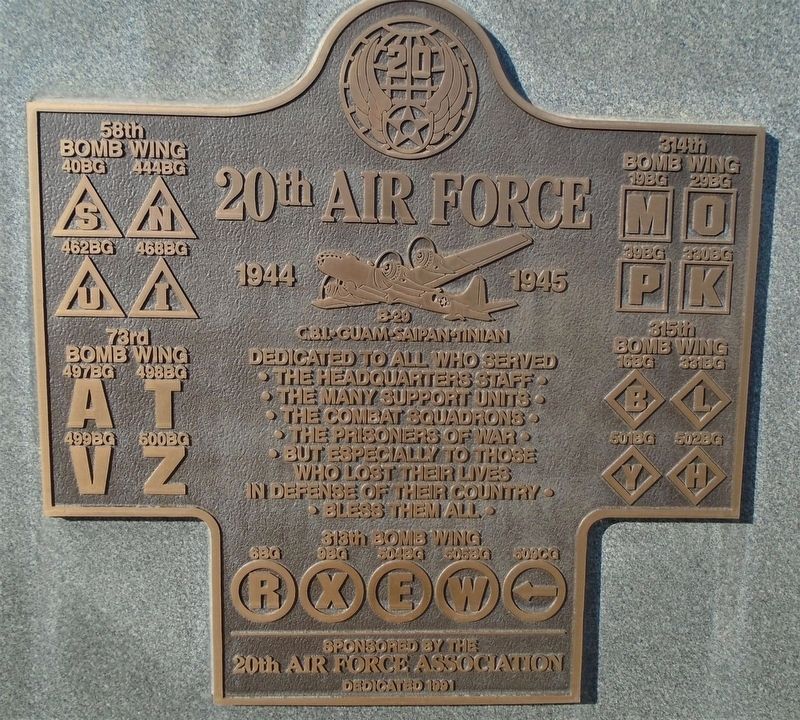 20<sup>th</sup> Air Force Marker. Click for full size. 20<sup>th</sup> Air Force Marker image. Click for full size.