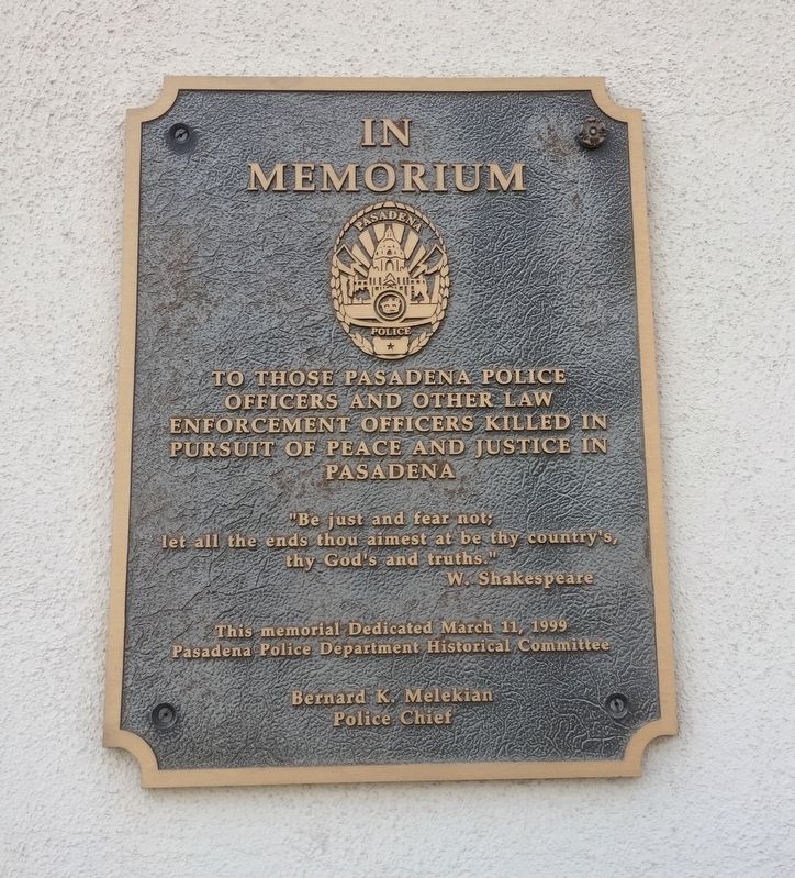 Pasadena Memorial for Fallen Officers Marker image. Click for full size.