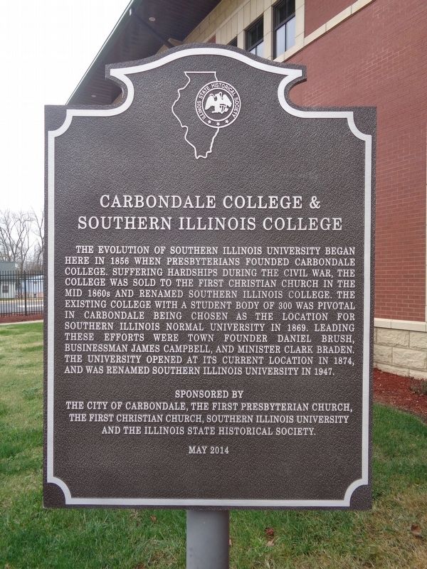 Carbondale College & Southern Illinois College Marker. Click for full size. Carbondale College & Southern Illinois College Marker image. Click for full size.