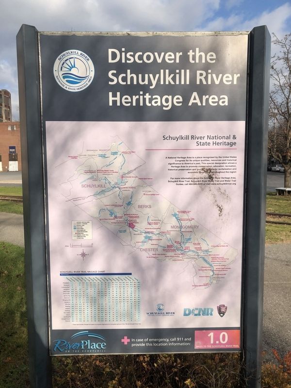 Discover the Schuylkill River Heritage Area sign. Click for full size. Discover the Schuylkill River Heritage Area sign image. Click for full size.
