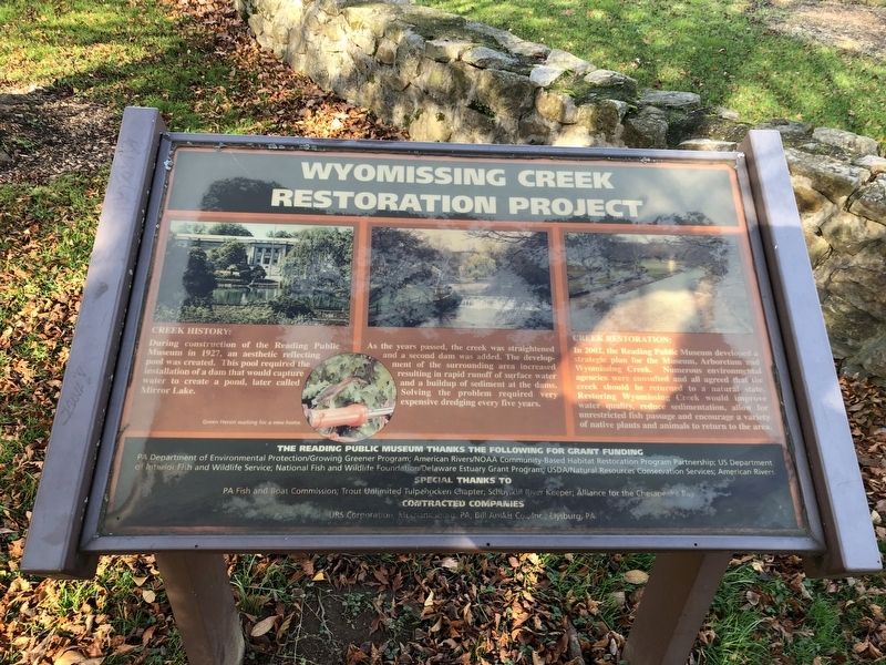 Wyomissing Creek Restoration Project Marker. Click for full size. Wyomissing Creek Restoration Project Marker image. Click for full size.