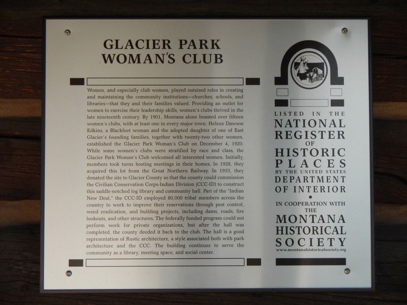 Glacier Park Woman's Club Marker image. Click for full size.