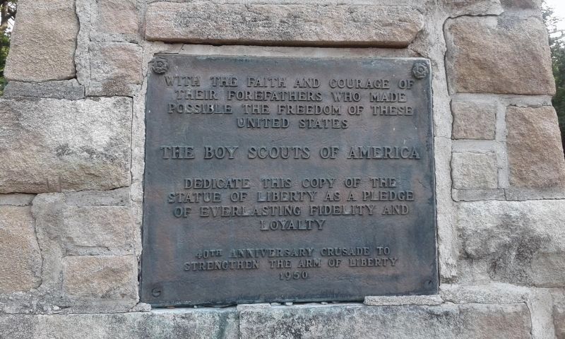 Plaque on the Statue Of Liberty Replica image. Click for full size.