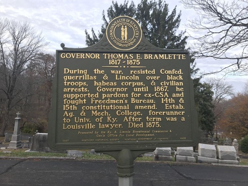 Governor Thomas E. Bramlette Marker (Side B) image. Click for full size.