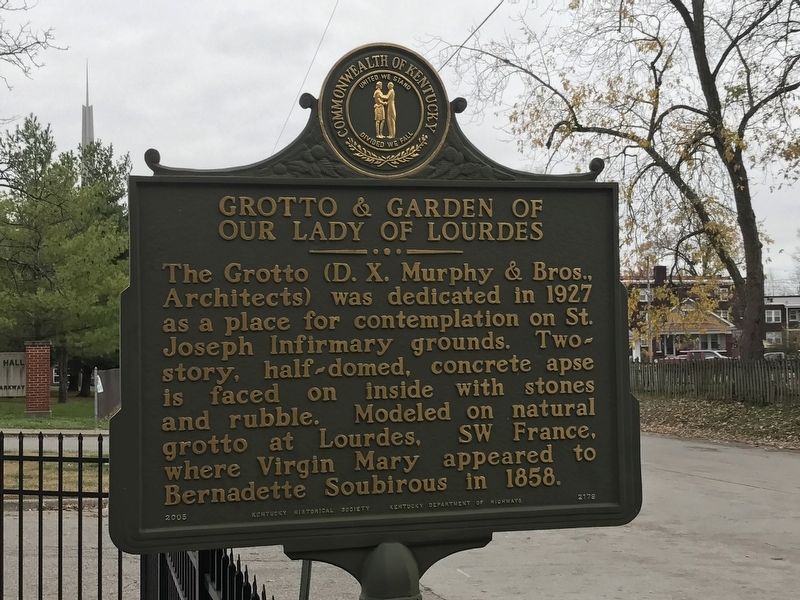 Grotto & Garden of Our Lady of Lourdes Marker (Side A). Click for full size. Grotto & Garden of Our Lady of Lourdes Marker (Side A) image. Click for full size.