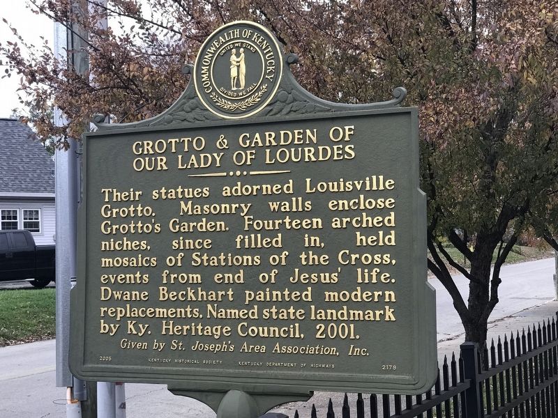 Grotto & Garden of Our Lady of Lourdes Marker (Side B). Click for full size. Grotto & Garden of Our Lady of Lourdes Marker (Side B) image. Click for full size.