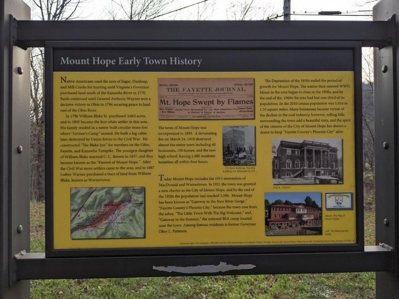 Mount Hope Early Town History Marker image. Click for full size.