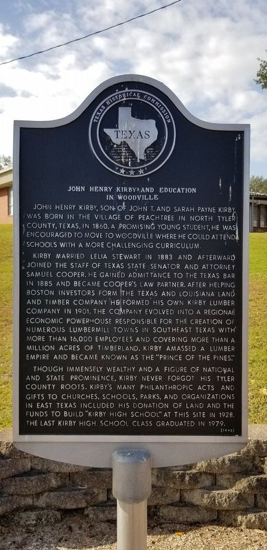 John Henry Kirby and Education in Woodville Marker image. Click for full size.