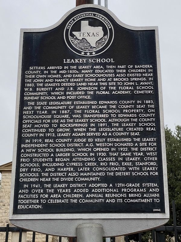 Leakey School Marker. Click for full size. Leakey School Marker image. Click for full size.
