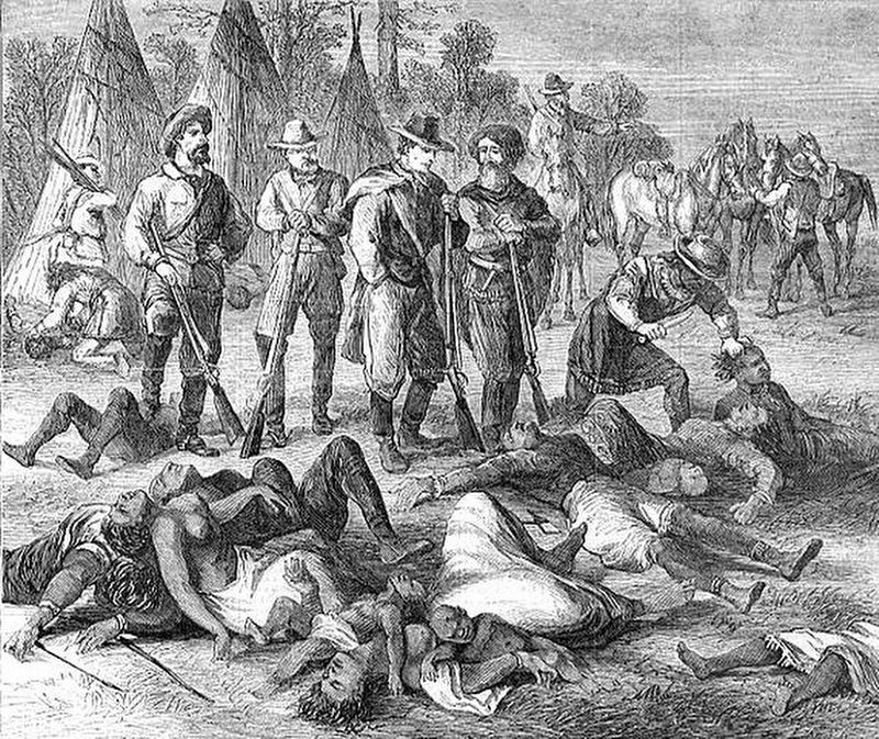 Lithograph of an Indian Massacre image. Click for full size.