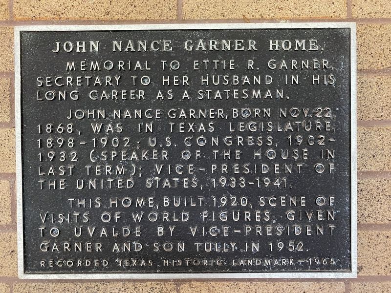 John Nance Garner Home Marker image. Click for full size.