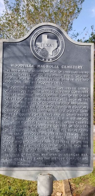 Woodville Magnolia Cemetery Marker image. Click for full size.