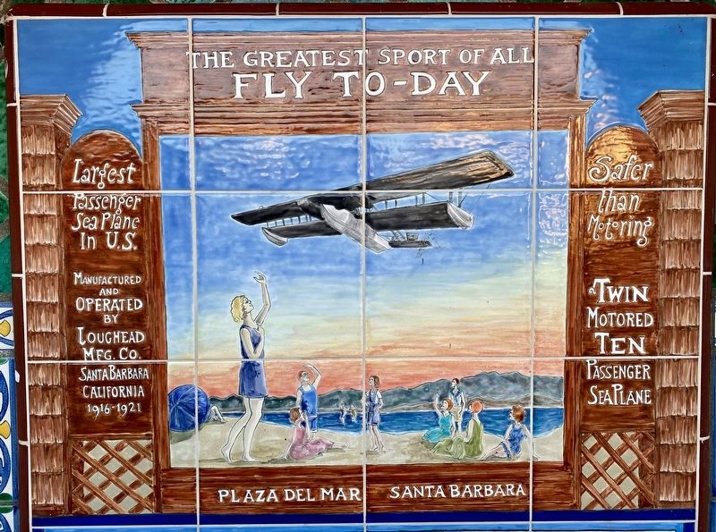 Fly To-Day Marker - closeup of artwork showing an F-1 over the coast image. Click for full size.