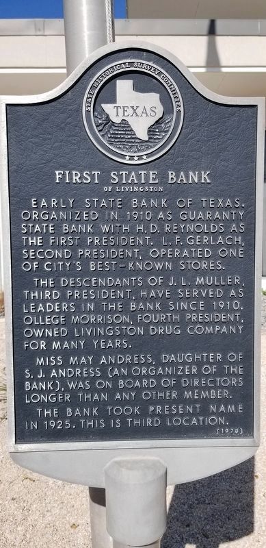 First State Bank of Livingston Marker image. Click for full size.