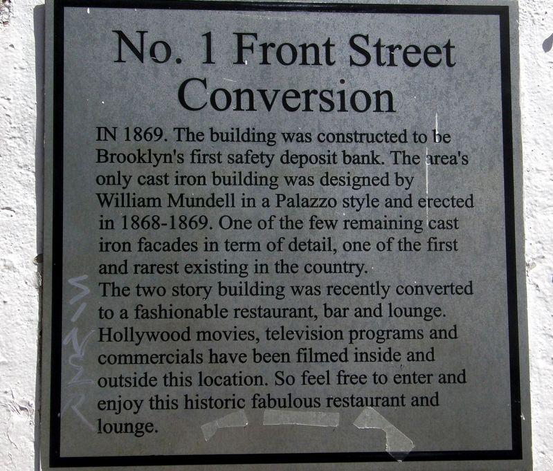 No. 1 Front Street Conversion plaque image. Click for full size.
