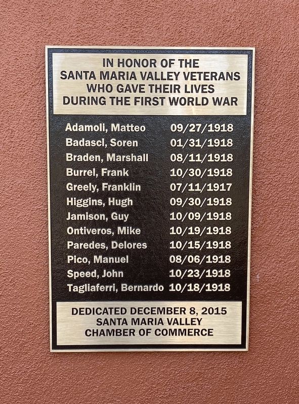 Santa Maria Valley World War I Memorial image. Click for full size.