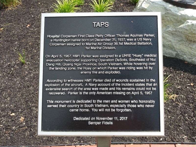 Taps Memorial plaque image. Click for full size.