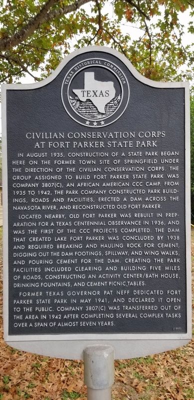 Civilian Conservation Corps at Fort Parker State Park Marker. Click for full size. Civilian Conservation Corps at Fort Parker State Park Marker image. Click for full size.