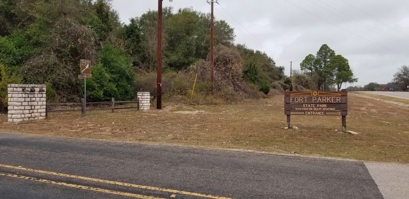Entrance to Fort Parker State Park at Highway 14. Click for full size. Entrance to Fort Parker State Park at Highway 14 image. Click for full size.