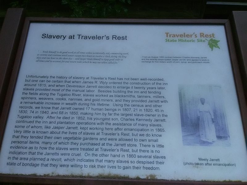 Slavery At Traveler's Rest Marker. Click for full size. Slavery At Traveler's Rest Marker image. Click for full size.