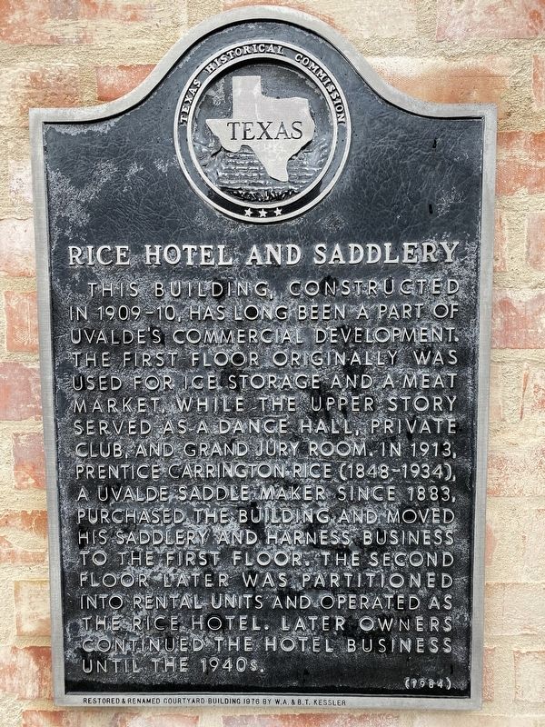 Rice Hotel and Saddlery Marker image. Click for full size.