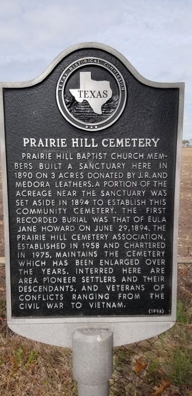 Prairie Hill Cemetery Marker. Click for full size. Prairie Hill Cemetery Marker image. Click for full size.