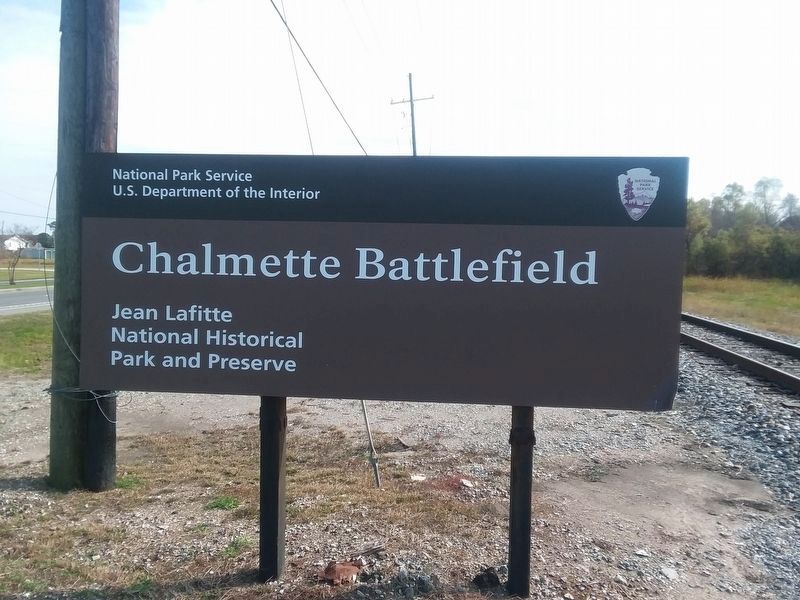 Chalmette Battlefield, Jean Lafitte National Historical Park and Preserve entrance sign image. Click for full size.