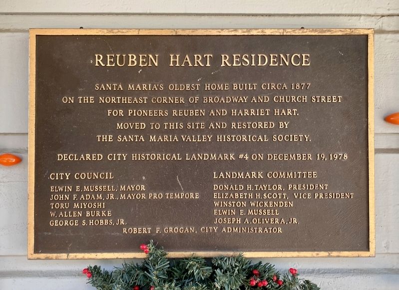 Reuben Hart Residence Marker image. Click for full size.