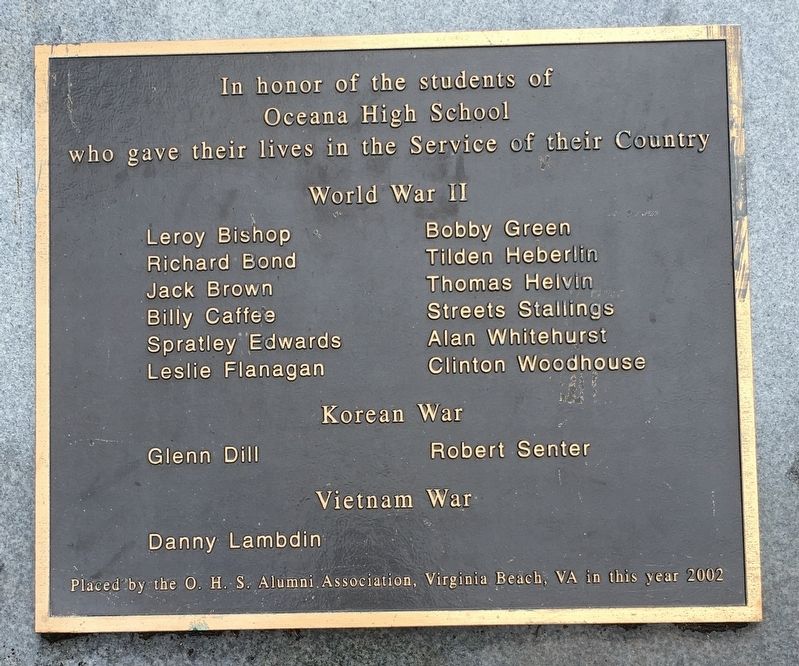 Oceana High School Veterans Memorial. Click for full size. Oceana High School Veterans Memorial image. Click for full size.