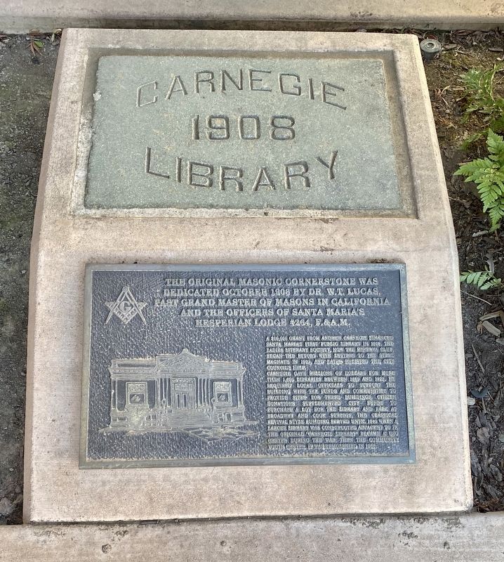 Original Masonic Cornerstone of Carnegie Library Marker image. Click for full size.