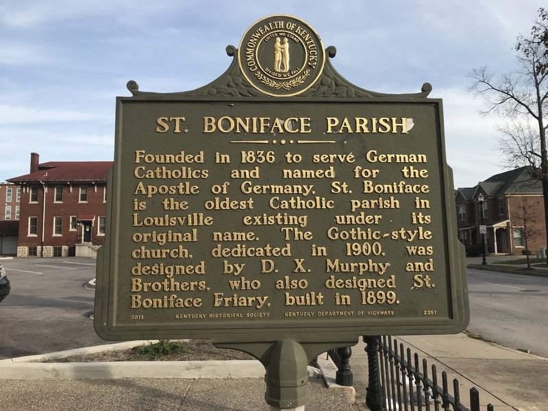 St. Boniface Parish Marker (Side A). Click for full size. St. Boniface Parish Marker (Side A) image. Click for full size.