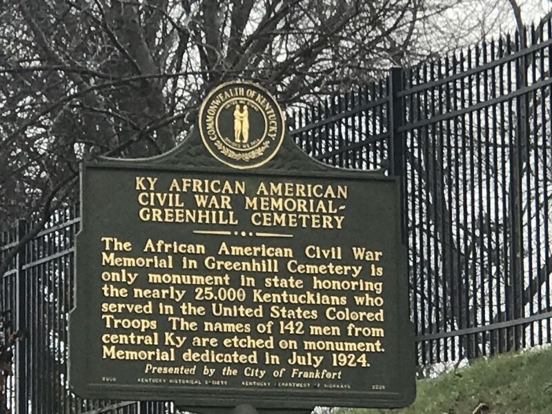 KY African American Civil War Memorial — Greenhill Cemetery Marker. Click for full size. KY African American Civil War Memorial — Greenhill Cemetery Marker image. Click for full size.