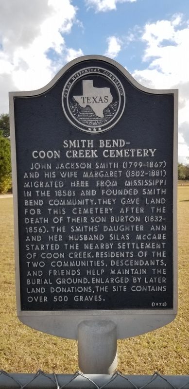 Smith Bend - Coon Creek Cemetery Marker. Click for full size. Smith Bend - Coon Creek Cemetery Marker image. Click for full size.