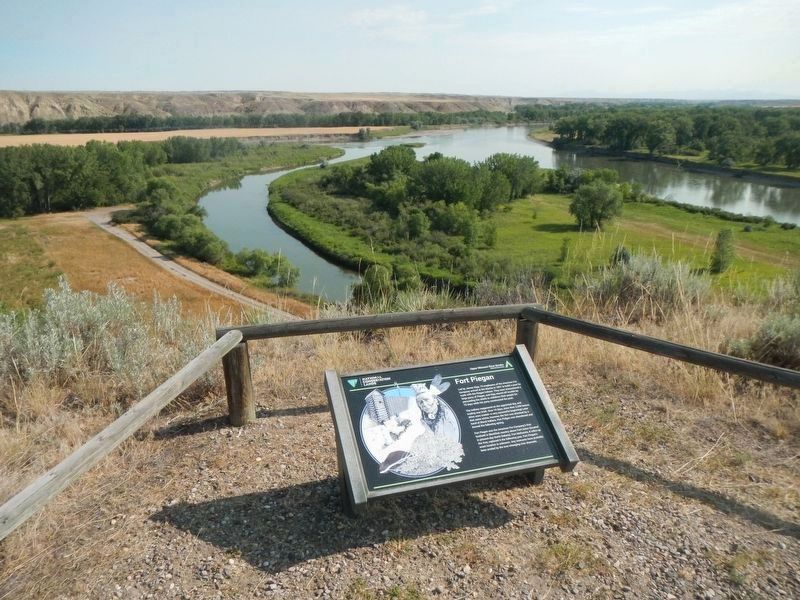 Fort Piegan Marker and the Confluence of the Marias and Missouri Rivers Beyond image. Click for full size.